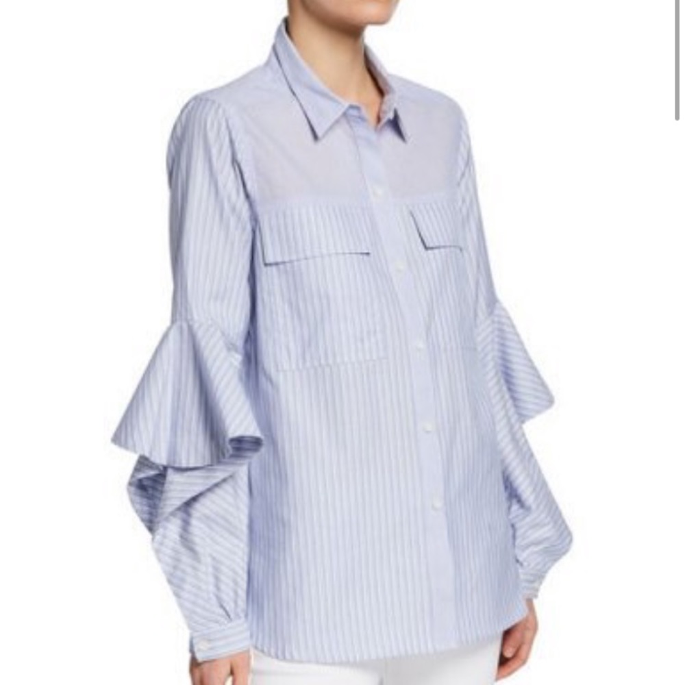 BCBG Ruffled open elbow button down